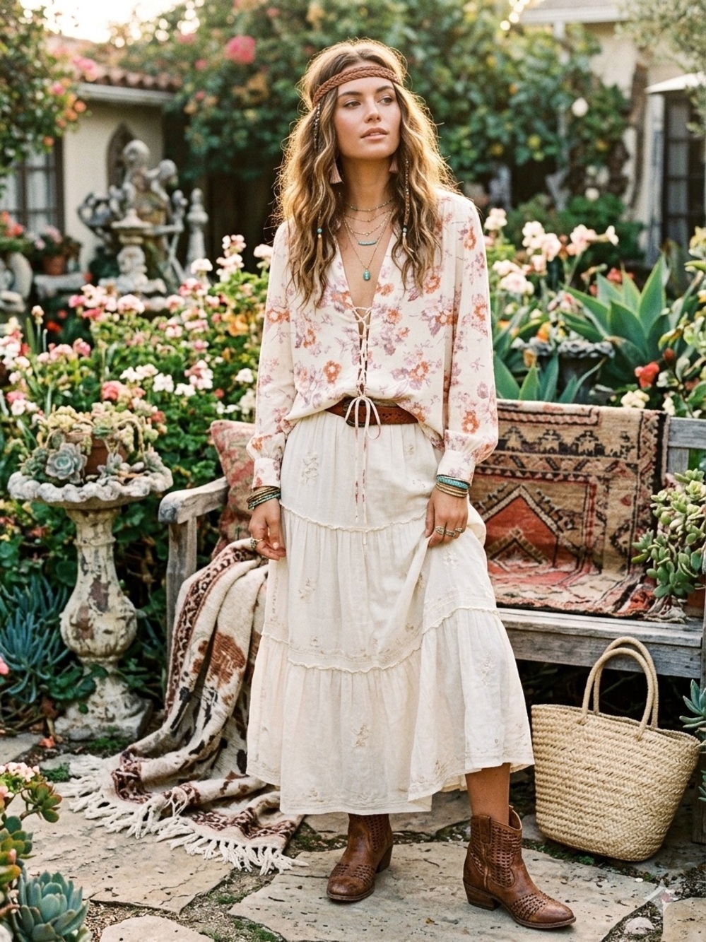 🌸 Flynn Skye Floral Boho Long Sleeve Front Tie Top | Women’s M 🌸